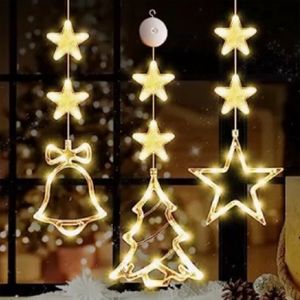 3 Stück LED Weihnachtsbeleuchtung, Lichtervorhang Warmweiß Batteriebetriebene mit Saugnäpfe, , Fenster Lichterkette Innen für Weihnachten Deko, Party, Hochzeit