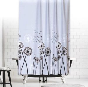 Textil Duschvorhang Pusteblume 240x180 cm grau schwarz weiss Gardine Blumen inkl. Duschvorhangringe