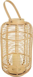 WANDERLUST DECO Kerzenhalter-Laterne mit LED-Kerze aus Bambus und braunem Rattan, T29 x 48 H cm
