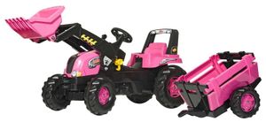 Gehtraktor Rolly Junior rosa mit Lader und Beiwagen