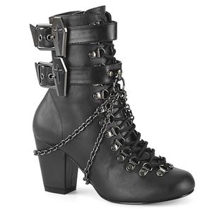 VIVIKA-128 DemoniaCult veganské dámské kotníkové boty řetězy rakve přezky černá leatherlook