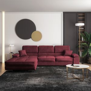 Selsey Eckbettsofa GANTA - Sofa mit Samtbezug in  Bordeauxrot, wasserabweisend, Recamiere  links, 280 cm breit