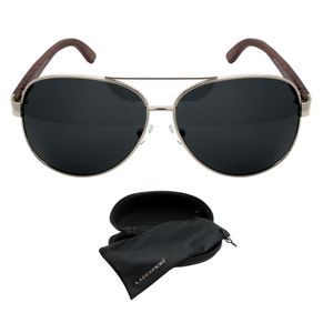 Luxxada Pilotenbrille Polarisiert Schwarz Getönt Echt Holz Bambus Bügel Hochwertige Piloten Sonnenbrille Hardcase