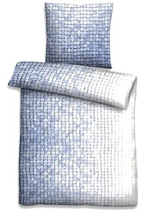 Biberna Linon Bettwäsche Mosaik 44754-256 blau , GRÖßENAUSWAHL:155x220 cm + 80x80 cm