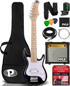 Pyle elektrická gitara pre deti so zosilňovačom, 76 cm mini nástroj s 10W zosilňovačom a kompletným príslušenstvom, PEGKT30 Black
