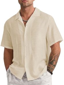 Herren Hemden Baumwolle Button Down Bluse T-Shirt Sommer Casual Turn Down Freizeithemd Khaki,Größe L