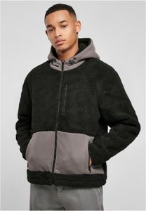 Dětský kabát Urban Classics Hooded Sherpa Jacket black/asphalt - L