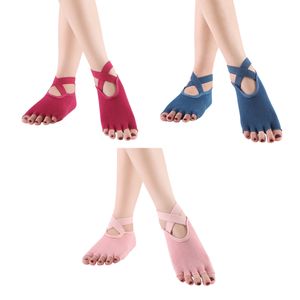 Hylaea Yoga-Socken für Frauen mit Griff und rutschfesten, zehenlosen Halbzehensocken für Ballett, Pilates, Stangentanz, Blau + Rot + Pink