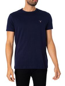 GANT Herren T-Shirt kurzarm - Original T-Shirt, Rundhals, Baumwolle Dunkelblau (Evening Blue) XL (X-Large)