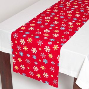 HOMESCAPE Weihnachtstischläufer rote Schneeflocken 100% Baumwolle, 46 x 183 cm