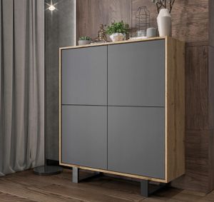 Komoda RTV Loft szafka RTV Nowoczesna Dąb Wotan Grafit MAT 113 cm Czarne nogi Loft Metalowe