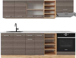 Vicco Küchenzeile R-Line, 240 cm , AP Marmor, Edelgrau/Goldkraft Eiche
