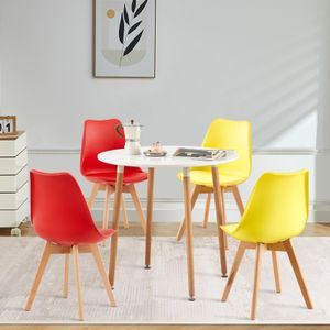 H.J WeDoo 80x80x73 cm Runder Küchentisch Holztisch Esstisch Esszimmertisch, Wohnzimmertisch, Sofatisch, 4 Beine mit Buche, Weiß