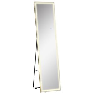 HOMCOM 2 in 1 Standspiegel, Wandspiegel, Ganzkörperspiegel mit LED-Beleuchtung, Garderobenspiegel aus Aluminium, Ankleidespiegel für Schlafzimmer, Wohnzimmer, Silber+Gold, 40 x 37 x 156,5 cm