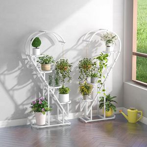 COSTWAY 5-stufiger Pflanzenständer Herzförmig mit Haken, Blumenregal Pflanzenleiter Kippschutz Metall, Weiß