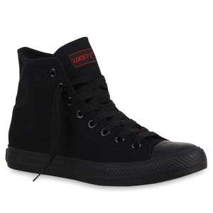 Mytrendshoe Herren High Top Sneakers Schnürer Sportschuhe 72046, Farbe: Schwarz Schwarz Lucky, Größe: 45