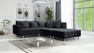 Wohnlandschaft Sofa Couch Ecksofa Eckcouch Cordstoff Graphite + Hocker Minsk R