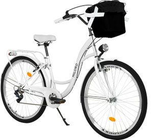 Milord Komfort Fahrrad Mit Korb Damenfahrrad, 26 Zoll, Weiss, 7 Gang Shimano