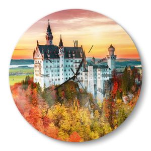 DEQORI Glasuhr Ø50 cm Römisch 'Schloss Neuschwanstein' Wanduhr Glas Uhr Design leise