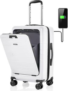 COSTWAY 20” Handgepäck mit klappbarer Tischplatte, 38L Reisekoffer mit Vordertasche, Laptopfach, USB-Anschluss & TSA-Schloss, Weiß
