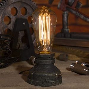 Vintage Industrial Steampunk Tisch Dimmbare Lampe Rustikale Kupfer Wasserpfeife Nachttischlampe (EU-Stecker)