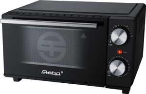 Mini-Backofen mit wirksamer Gehäuseisolation, 2 Einschubebenen, Pizzatiefe bis Ø 22 cm, Doppel-Glastür, Temperaturregler, Backblech, Krümelklappe
