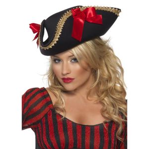 Karneval Kostüm Zubehör Piraten Hut Piratenbraut schwarz Schleife