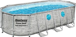Bestway® Power Steel™ Swim Vista Series™ Frame Pool Komplett-Set mit Filterpumpe 549 x 274 x 122 cm, Steinwand-Optik (Cremegrau), oval