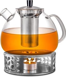 Teekanne Glas mit Stövchen Set in Geschenkbox - 1,5 Liter - Hält lange warm - Spülmaschinenfest
