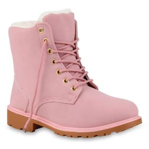 Mytrendshoe Warm Gefütterte Worker Boots Damen Outdoor Stiefeletten Robust 814346, Farbe: Rosa, Größe: 40