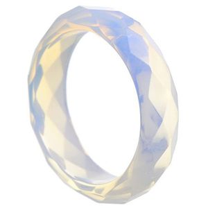 Faccetierter Ring aus Opalit (synth. Mondstein) Damenring Steinring Opalitring Mondsteinring schlicht,Innenumfang 61mm  Ø19.4mm