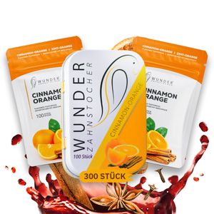 Wunder Zahnstocher mit Geschmack - 3er Bundle Zimt-Orange Aromatische Zahnstocher - je 100 Stück für den stilvollen Lifestyle, Geschmack:Orange/Zimt