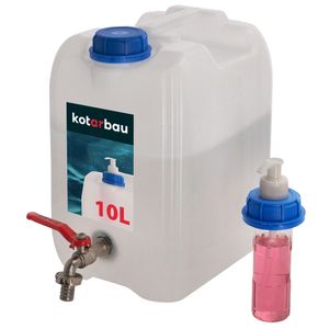 KOTARBAU® Wasserkanister mit Hahn 10l Wassertank mit Seifenspender Weiß Wassertank mit Pumpspender Trinkwasserkanister Kunststoffkanister Wasserbehälter Camping Baustelle