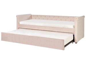 BELIANI Tagesbett Pastellrosa Samtstoff für 2 Personen mit Lattenrost 80x200 cm Ausziehbar Knopfheftung Modern Chesterfield Stil Ausziehbett Kinderbett