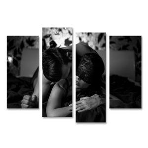 Bild auf Leinwand Sexy Paar Im Bett Vorspiel Schwarz Und Weiß  Mit Jungen Macho Liebhaber  Wandbild Leinwandbild Wand Bilder Poster 130x80cm 4-teilig