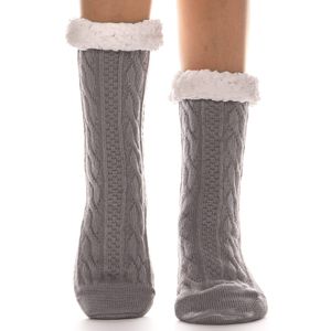 Dámy útulné ponožky teplé Stopper ponožky proti sklzu papuče hrubé ponožky zimné chata ponožky darček nadýchané vianočné ponožky, 1 balenie, sivá