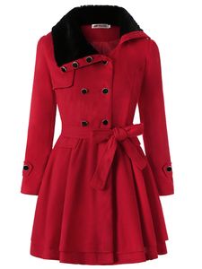 Damen Trenchcoats Jacke Mäntel Langarm Outwear Knopf Retro Freizeitmantel Winter Warm Rot,Größe EU XS