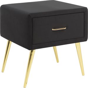 BELIANI Nachttisch Schwarz Samt 38 x 46 x 49 cm mit Metallgestell Gold 1 Schublade Rechteckig Aufbewahrung Modern Glamourös Möbel für Schlafzimmer Flur