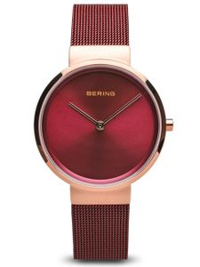 BERING Damen-Armbanduhr Analog Quarz Edelstahl rot 14531-363