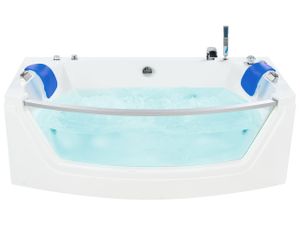 BELIANI Vírivá vaňa s LED osvetlením biela modrá akryl sklo 175 x 85 cm priehľadná predná časť pre 2 osoby opierka hlavy moderný dizajn kúpeľňa