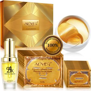 Crystal Collagen Gold Set Gesichtsmaske Augenpads Essenz Serum Lippen Maske 24K