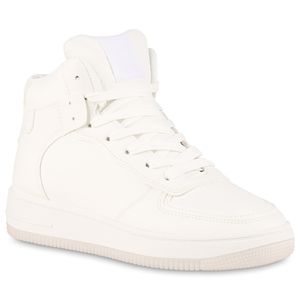 VAN HILL Damen Sneaker High Schnürer Plateau Profil-Sohle Schnür-Schuhe 838220, Farbe: Weiß, Größe: 36