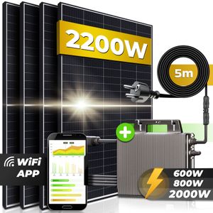 Solaranlage Balkonkraftwerk Bifacial 2200 W / 2000W, Monokristallin, TSUN Micro Inverter 2000W Drosselbar auf 600W