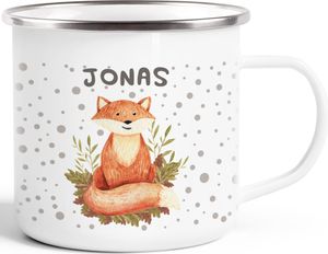 Emaille-Tasse mit Namen Fuchs Emaille-Becher personalisierte Geschenke Namensaufdruck Namensbecher SpecialMe® weiß-metall unisize