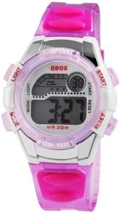 Qbos Sportliche Armband Uhr Rosa Pink Digital Datum Alarm Licht Damen Mädchen