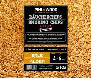 PINI 5 Kg Räucherchips Erle ohne Rinde 4-6 mm Smoking Chips Räucherspäne