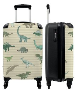 NoBoringSuitcases.com® Koffer Handgepäck Trolley Rollkoffer Kleine Reisekoffer mit 4 Rollen - Dino - Muster - Braun - Jungen - Kind - Cabin Size < 55x40x23 cm & 55x40x20 cm - Fotokoffer - Kabinenkoffer - Boardgepäck