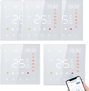 5X Smart Tuya WiFi-Thermostat, Sprachsteuerung, fuer 3A Warmwasserbereitung, Digital LCD Programmierbares Raumthermostat Thermostat Wandthermostat Unterputz Fu?bodenheizung, kompatibel mit Amazon Google Home, Weiss