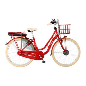 FISCHER E-Bike Pedelec City Cita Retro 2.0, Rahmenhöhe 48 cm, 28 Zoll, Akku 418 Wh, Vorderradmotor, tiefer Einstieg, Nabenschaltung, LED Display, rot