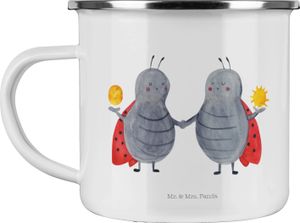Mr. & Mrs. Panda Camping Emaille Tasse Sternzeichen Zwilling - Weiß - Geschenk, Emaille Tassen, Glückskäfer, Zwilling Sternzeichen, Outdoor Tasse, Marienkäfer, Horoskop